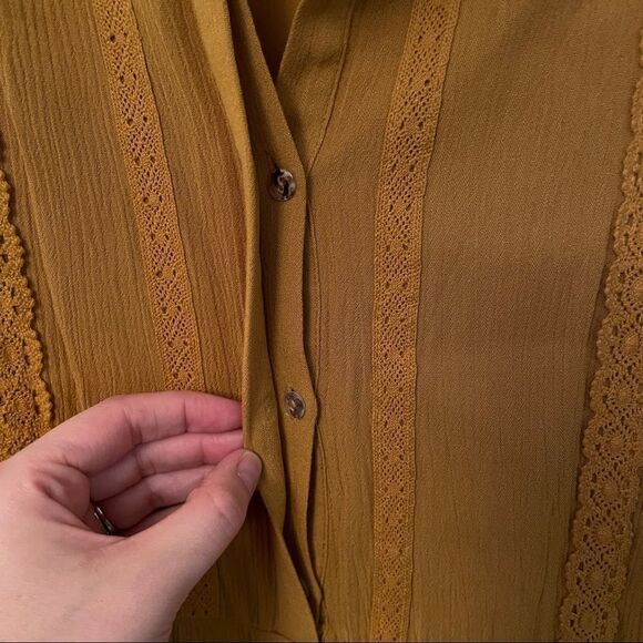 Nordstrom Oversized Boho Fall Mustard Long Sleeve Dress DR2 - Picture 7 of 16